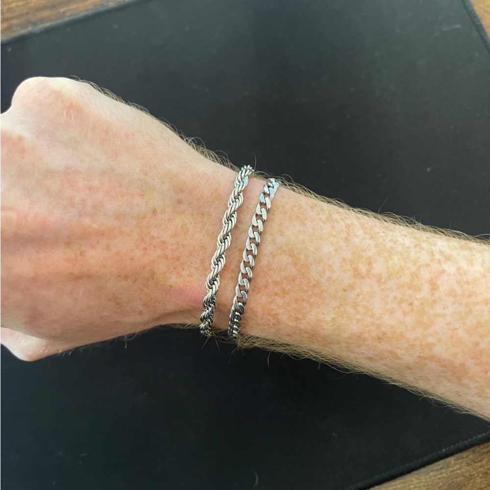 Silver Rope and Cuban Link Bracelet Pack
